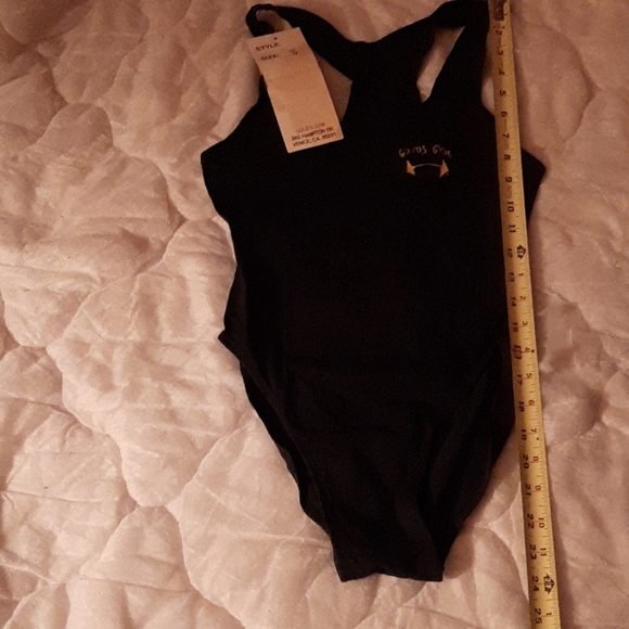 NEW GIRLS GOLDS GYM BODYSUIT, TANK, SMALL/ XS, BLACK, GOLD. - Picture 4 of 5